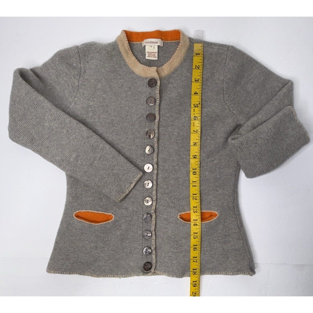 Sundance Womens Extra Fine Merino Wool Cardigan Sz Sm Gray Orange Tracht Boho - Picture 3 of 11